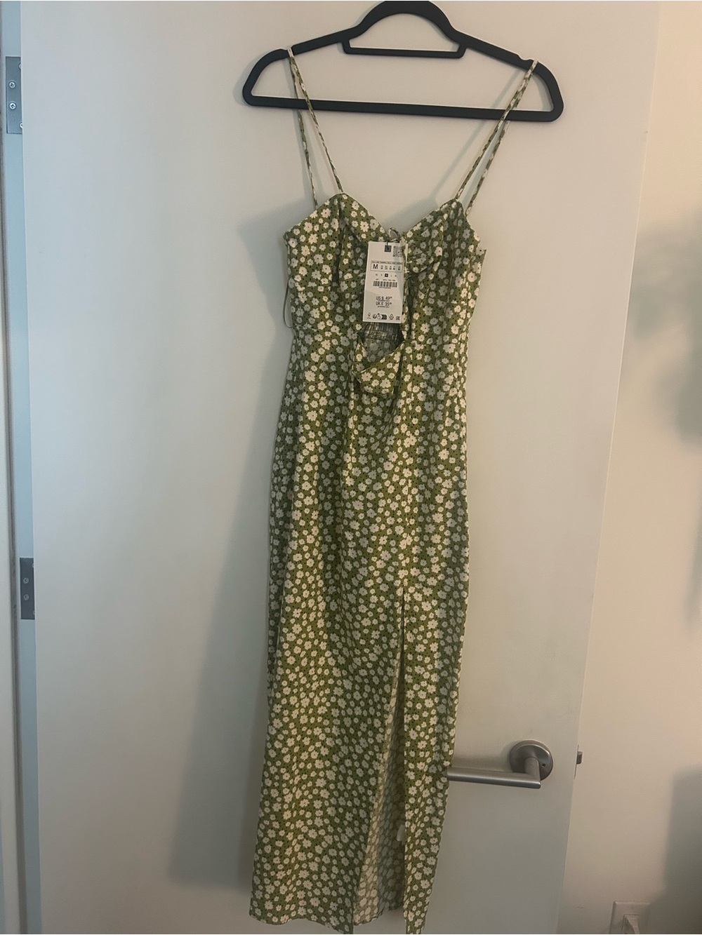 Zara Green Floral Spaghetti-Strap Midi Jumpsuit